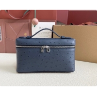 Charming Loro Piana LP Extra Pocket Pouch L19 in Ostrich Embossed Leather Midnight Blue/Silver 2026 FAI8393
