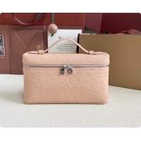 Best Price Loro Piana LP Extra Pocket Pouch L19 in Ostrich Embossed Leather Powder Pink/Silver 2026 FAI8393