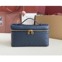 Best Product Loro Piana LP Extra Pocket Pouch L19 in Ostrich Embossed Leather Midnight Blue/Gold 2026 FAI8393