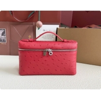 Cheap Loro Piana LP Extra Pocket Pouch L19 in Ostrich Embossed Leather Red/Silver 2026 FAI8393