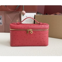 Good Looking Loro Piana LP Extra Pocket Pouch L19 in Ostrich Embossed Leather Red/Gold 2026 FAI8393