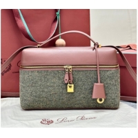 Grade Quality Loro Piana LP Extra Bag L27 in Tweed and Leather Brown/Grey 2026 FAO2841