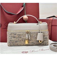 Discount Loro Piana LP Extra Bag L23 in Tweed and Leather Dove Grey 2026 FAQ2126