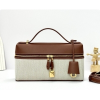 Duplicate Loro Piana LP Extra Bag L23 in Canvas and Leather Dark Brown 2026 FAQ2126