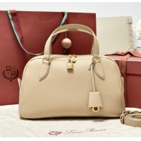 New Style Loro Piana LP Small Needle bag in Grained Leather Light Mastic 2026 0408080