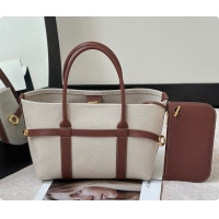 Unique Ladies Loro Piana Small Ghiera Shopper Bag in Natural Canvas and Brown Leather 8879 2026