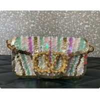 Best Quality Valentino Garavani Locò Small Shoulder Bag In Pearls and Sequins Green/Purple 2026 5088 