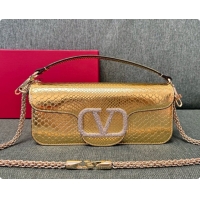 Grade Design Valentino Medium Loco Shoulder Bag in Snake-embossed Calfskin 1133S Gold 2026
