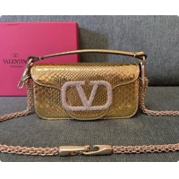 Top Quality Valentino Small Loco Shoulder Bag in Snake-embossed Calfskin 1133S Gold 2026