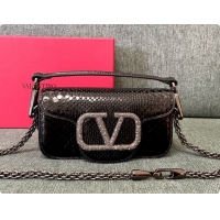 Most Popular Valentino Small Loco Shoulder Bag in Snake-embossed Calfskin 1133S Black 2026