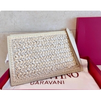 Low Price Valentino Straw & Calfskin Clutch 22068 White 2026