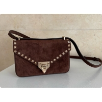 Good Quality Valentino Small Rockstud Suede Shoulder Bag 2027 Dark Brown 2026