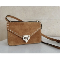 Luxury Valentino Small Rockstud Suede Shoulder Bag 2027 Brown 2026