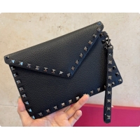 Discounts Valentino Rockstud Grainy Calfskin Pouch 1139 Black 2026