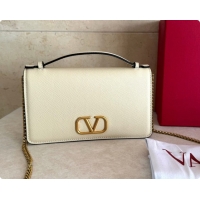 Popular Style Valentino VLogo Signature Grainy Calfskin Wallet With Chain 2068 White 2026