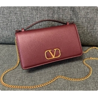 Best Product Valentino VLogo Signature Grainy Calfskin Wallet With Chain 2068 Burgundy 2026