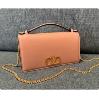 Classic Hot Valentino VLogo Signature Grainy Calfskin Wallet With Chain 2068 Nude Pink 2026