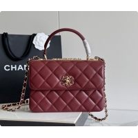 2026 Newest Chanel Trendy CC Lambskin Flap Bag with Top handle and Metal-Tone Band A92236 CH100820 Burgundy 2026