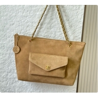 2026 Fashion Chanel Tote Bag with Pocket in Suede Calfskin AS6483 Apricot Brown 2026