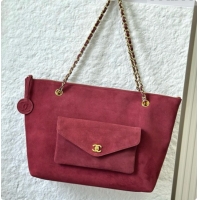 Discount Chanel Tote Bag with Pocket in Suede Calfskin AS6483 Wine Red 2026