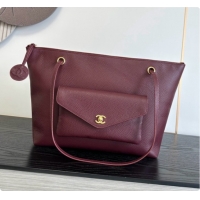 Low Price Chanel Tote Bag with Pocket in Grained Calfskin AS6483 Wine Red 2026 