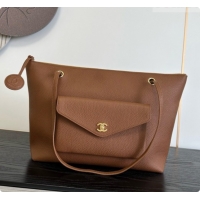 Unique Style Chanel Tote Bag with Pocket in Grained Calfskin AS6483 Caramel Brown 2026