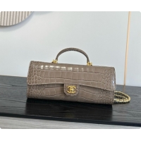 Good Quality Chanel Clutch with Chain in Crocodile Pattern Calfskin AP5280 Grey 2026