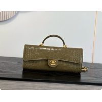 Charming Chanel Clutch with Chain in Crocodile Pattern Calfskin AP5280 Green 2026