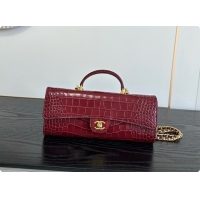 Trendy Design Chanel Clutch with Chain in Crocodile Pattern Calfskin AP5280 Burgundy 2026