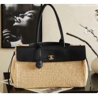 Good Quality Chanel Biarritz Tote Bag in Raffia and Calfskin AS6428 Black/Beige 2026