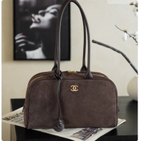 Lowest Cost Chanel Large Bowling Bag in Suede Calfskin AS6580 Coffee Brown 2026
