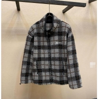 Top Quality Miu Miu Checked Teddy Zipper Jacket 57747 Black