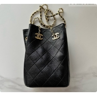 Discount Chanel Lambskin Bucket Bag with Chain AP5359 Black 2026