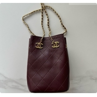 Luxury Cheap Chanel Lambskin Bucket Bag with Chain AP5359 Burgundy 2026