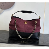 Unique Style Chanel Small Tote Bag in Suede Calfskin and Lambskin AS5634 Black/Burgundy 2026
