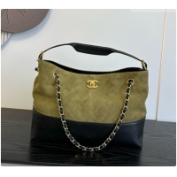 Best Product Chanel Small Tote Bag in Suede Calfskin and Lambskin AS5634 Black/Green 2026