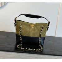 Low Price Chanel Mini Tote Bag in Suede Calfskin and Lambskin 6633 Black/Green 2026