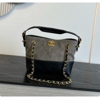 Good Looking Chanel Mini Tote Bag in Suede Calfskin and Lambskin 6633 Black/Grey 2026