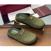 Low Price Gucci GG Canvas Flat Mules with Horsebit G92115 Green 2026