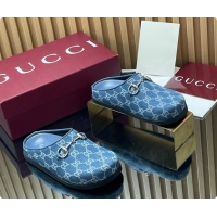 Top Grade Gucci GG Canvas Flat Mules with Horsebit G92118 Blue 2026