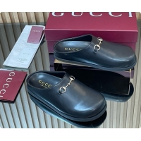 Good Taste Gucci Smooth Leather Flat Mules with Horsebit G92120 Black 2026