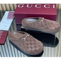 Elegant Gucci GG Suede Flat Mules with Horsebit G92122 Dark Brown 2026