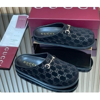 Stylish Gucci GG Suede Flat Mules with Horsebit G92123 Black 2026