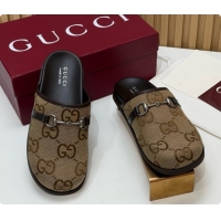 Sumptuous Gucci Maxi GG Canvas Flat Mules with Horsebit G92124 Brown 2026