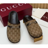 Top Design Gucci GG Canvas Flat Mules with Horsebit G92125 Brown 2026