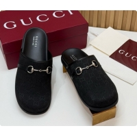 Purchase Gucci GG Canvas Flat Mules with Horsebit G92127 Black 2026