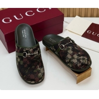 Big Discount Gucci GG Canvas Flat Mules with Horsebit G92129 Green/Camouflage 2026