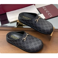 Charming Gucci GG Coated Canvas Flat Mules with Horsebit G92131 Black 2026