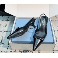 Shop Duplicate Prada Brushed Leather Slingback Pumps 5.5cm Heel H102201 Black 2026