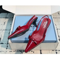 Buy Discount Prada Patent Leather Slingback Pumps 5.5cm Heel P102206 Deep Red 2026